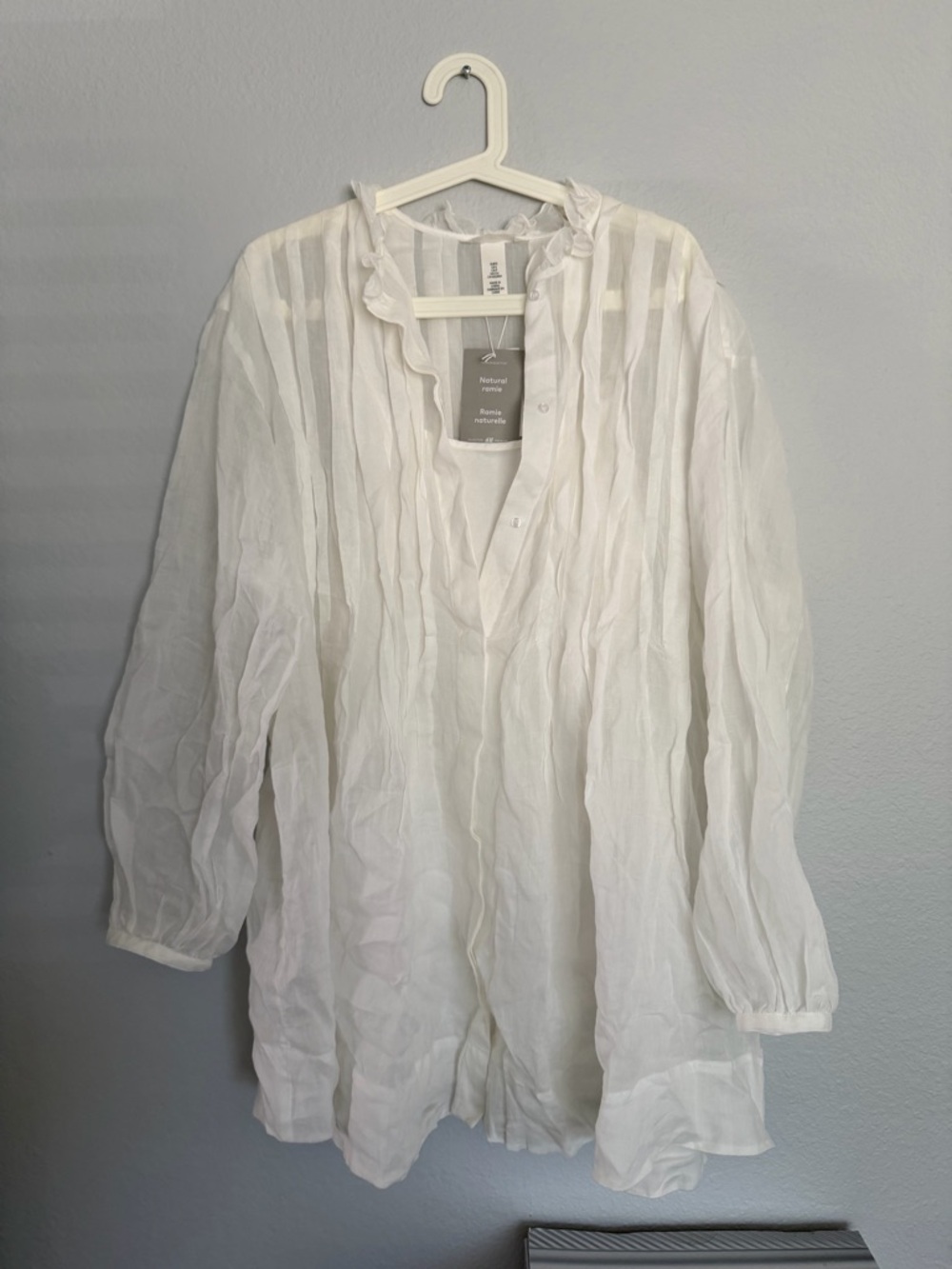 H&M Sheer White Striped Button-Front Blouse
